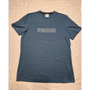 Gymshark Shirt Logo Spellout Short Sleeve Performance Perforated Adult LG  Blue